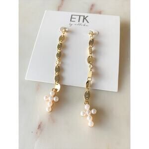 Ettika Revolve Dangle Gold and Pearl Cross Earrings